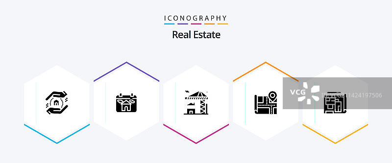 25个房地产字形图标包，包含真实元素图片素材