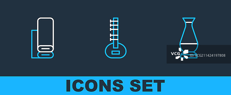 线性印第安花瓶纺织面料和西塔琴图片素材