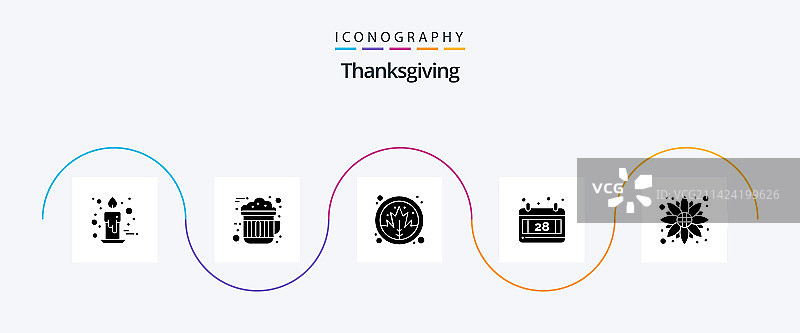 感恩节字形图标套装，包含花朵等图片素材