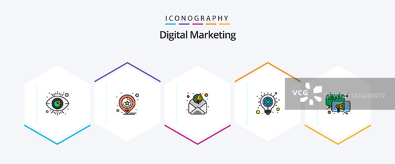 数字营销25个填充线条图标包图片素材