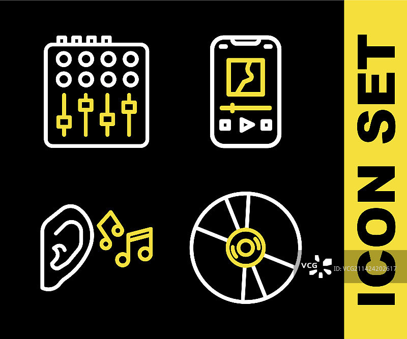 线条图标：音乐播放器与光盘图片素材
