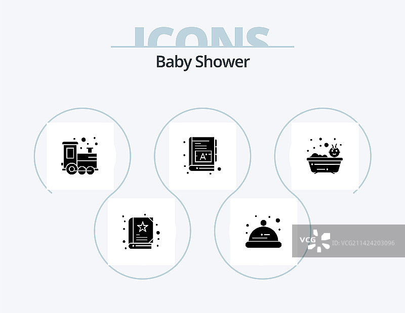 新生儿派对字形图标包，5个淋浴图标设计图片素材