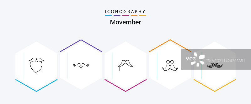 包括男性的Movember 25线条图标包图片素材