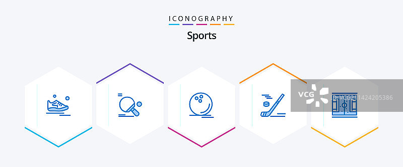 包含冰球装备的25个蓝色体育图标包图片素材