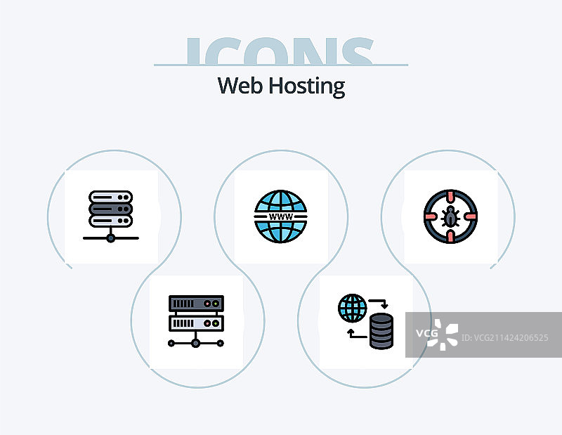 Web托管线性填充图标5个图片素材