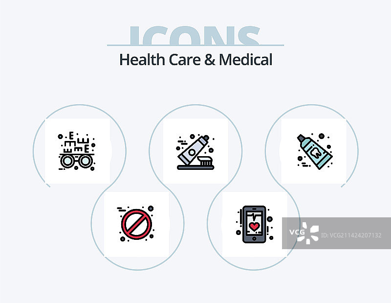 医疗保健与医药线性填充图标包，共5个图片素材