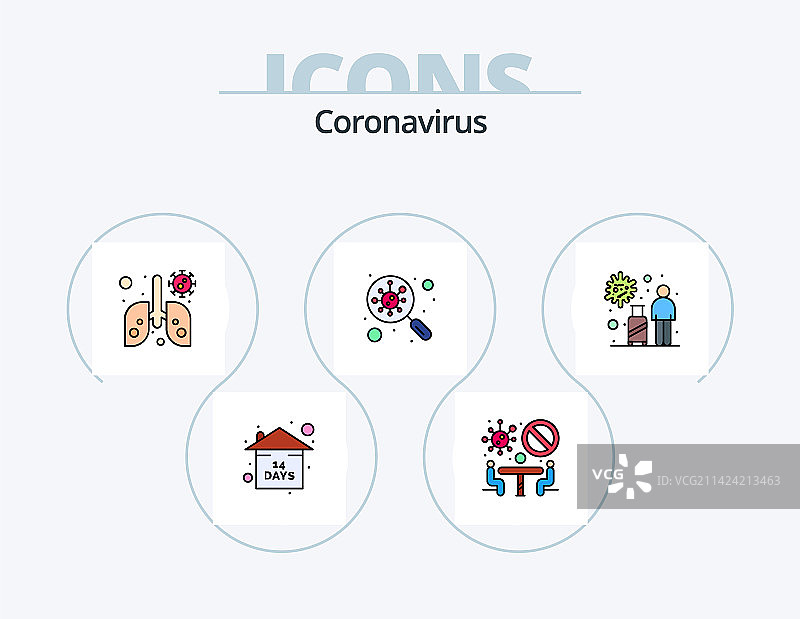 新冠病毒线性填充图标包5个图标设计图片素材