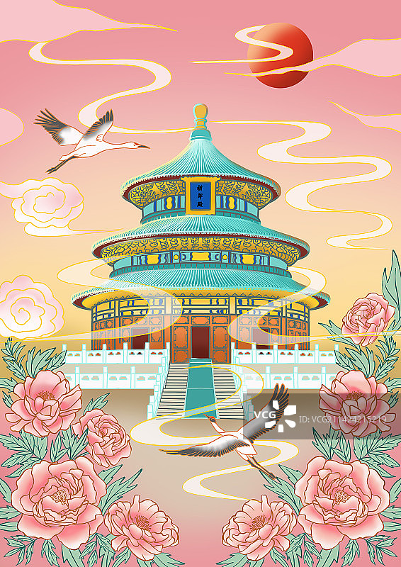 北京天坛国风插画图片素材