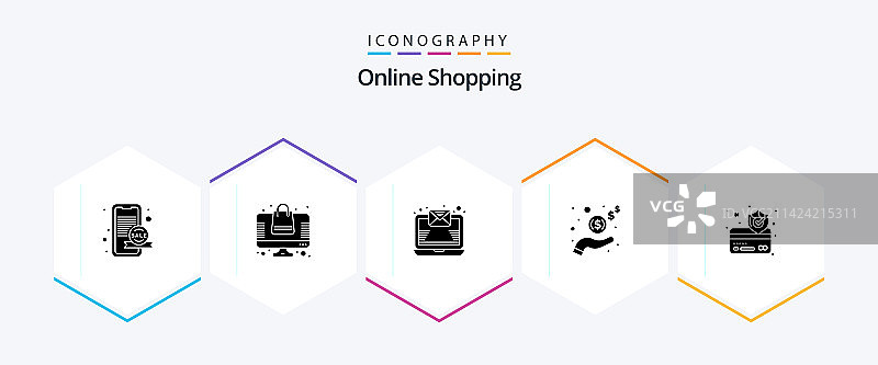 在线购物25个字形图标包图片素材