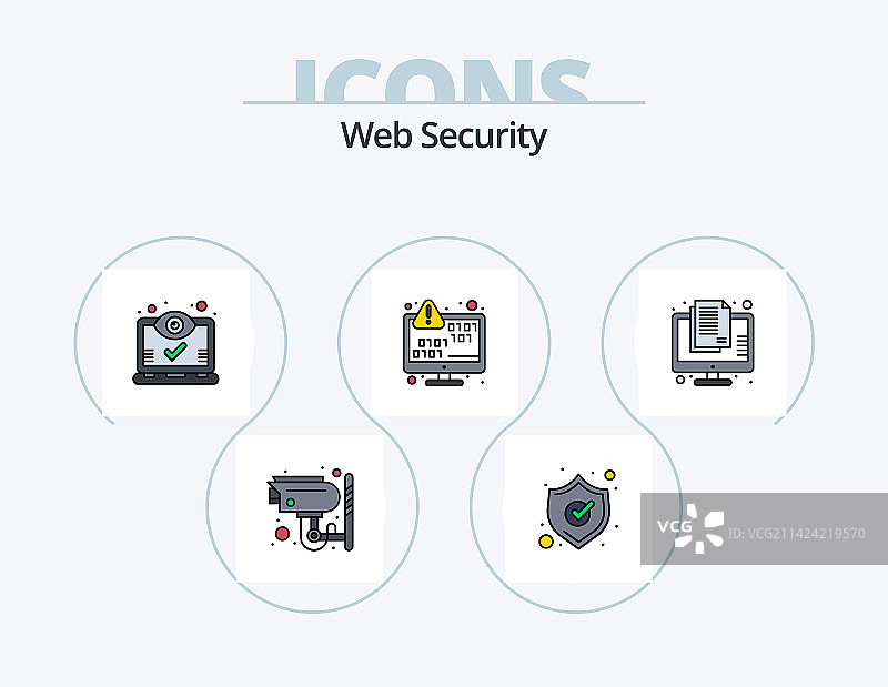 Web安全线性填充风格5个图标设计图片素材