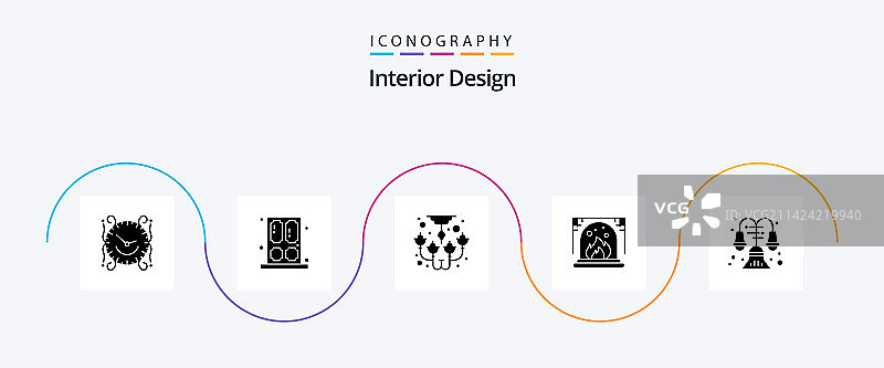包含房屋的室内设计Glyph 5图标包图片素材