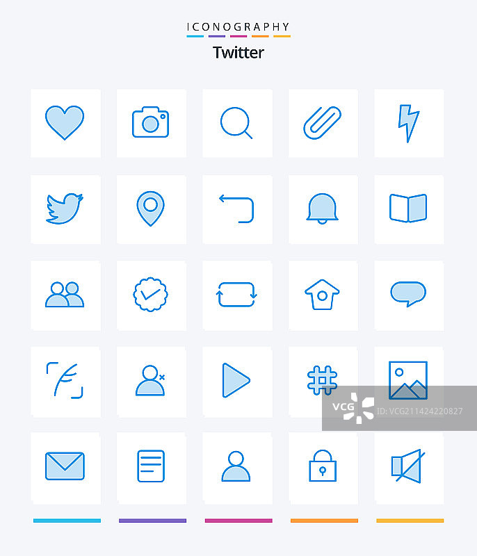 创意Twitter蓝色图标包，如电源图片素材