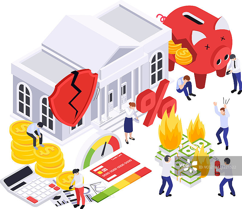 银行金融危机组合图片素材