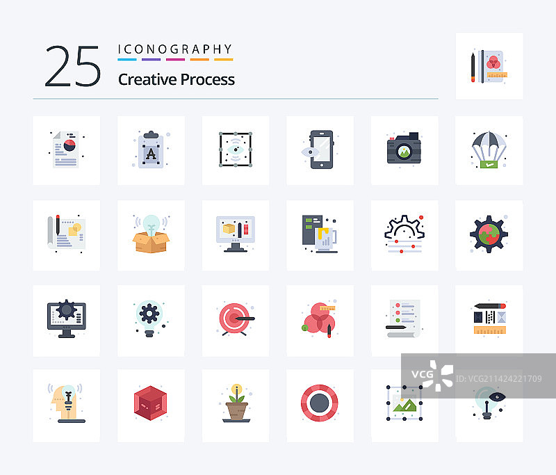 创意过程25个扁平风格彩色图标包图片素材