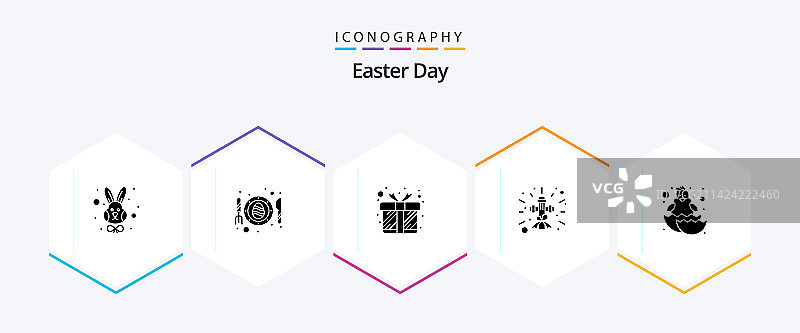 复活节25字形图标包，包括小鸡标志图片素材