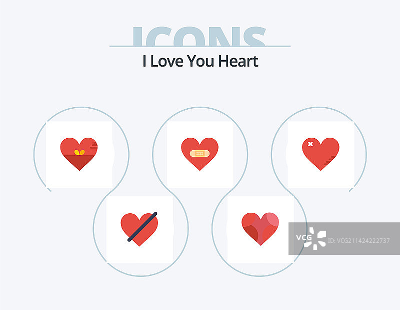 心形扁平图标包5个图标设计，表达伤痛图片素材