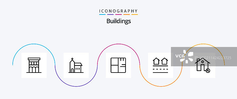 包含住房的建筑物线条图标图片素材