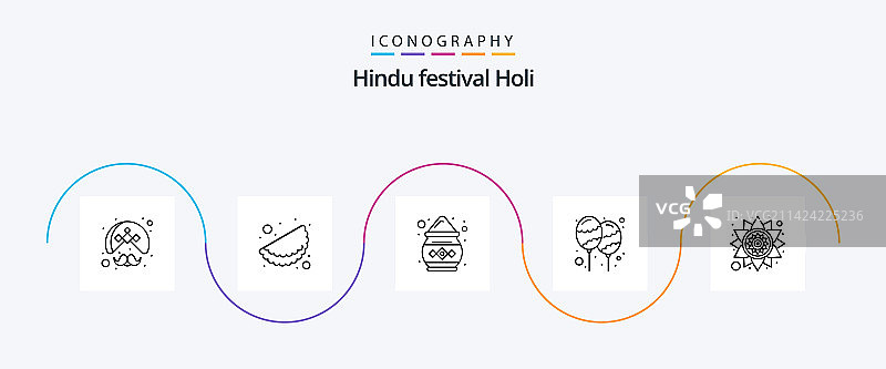 胡里节线性风格图标套装，包含印度派对色彩图片素材