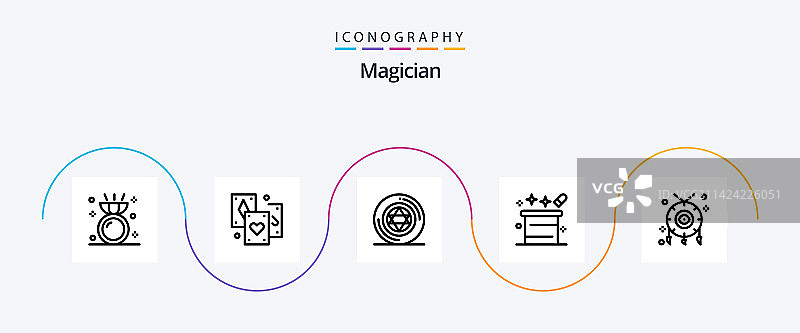 包含配件的魔术师线性图标套装图片素材