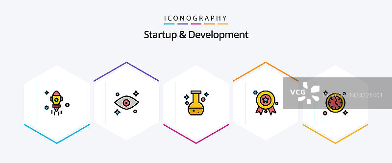 启动和发展25个填充线图标包图片素材