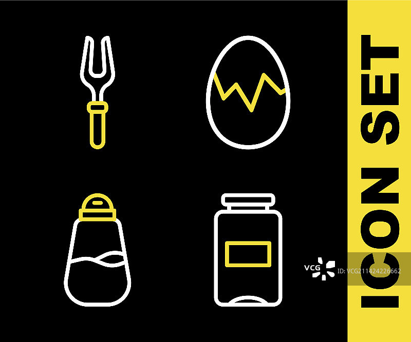 破损鸡蛋果酱烧烤调味罐线性图标图片素材