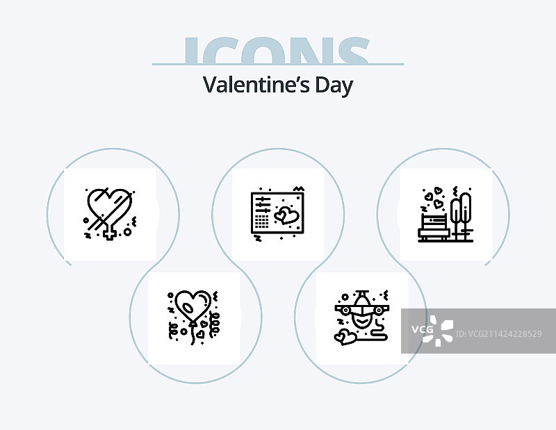 情人节线条图标包（5个玫瑰设计）图片素材