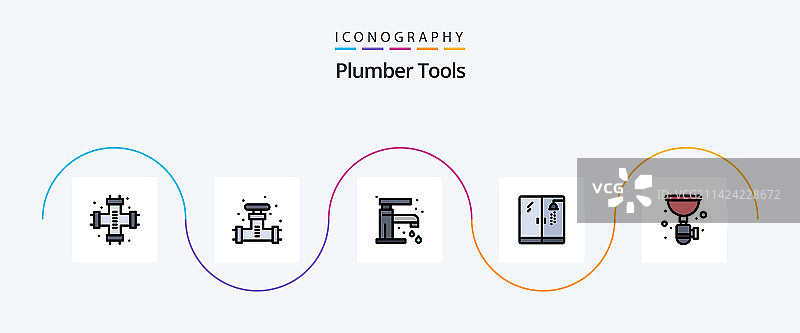 水管工线性填充扁平风格5图标包图片素材