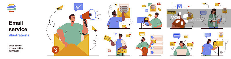 具有人物情景的电子邮件服务概念图片素材