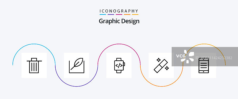 包含手机手表的线条5图标设计图片素材