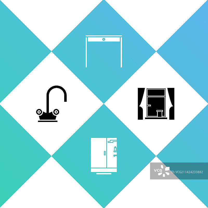 水龙头、淋浴间、木桌套装图片素材