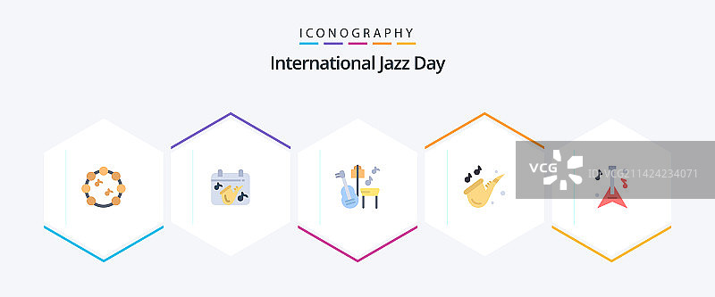 国际爵士乐日25个扁平图标包图片素材