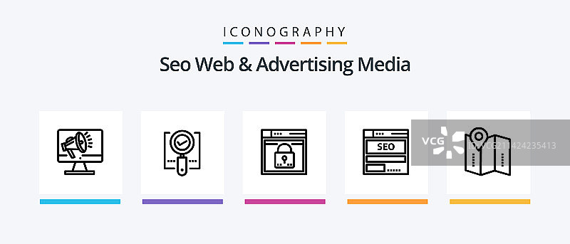 SEO网站和广告媒体线性图标合集图片素材