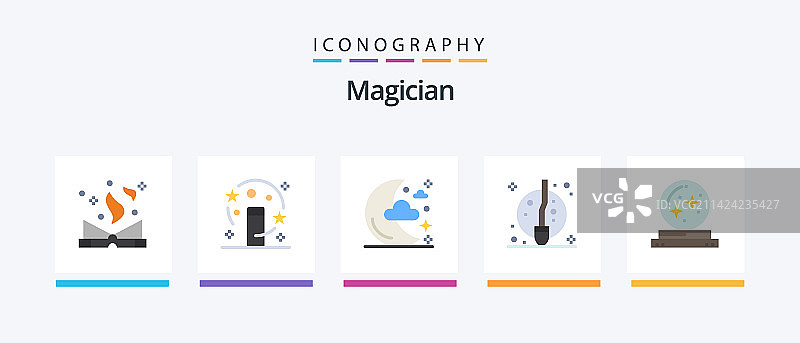 魔术师与水晶女巫扁平风图标套装图片素材