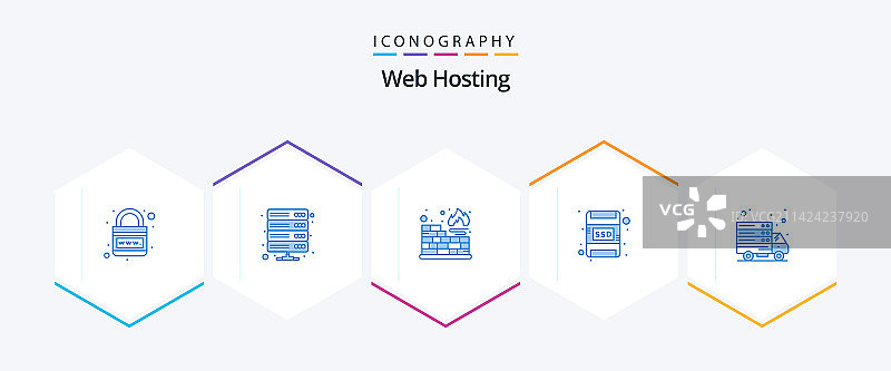包含在线的25个蓝色图标网页托管包图片素材