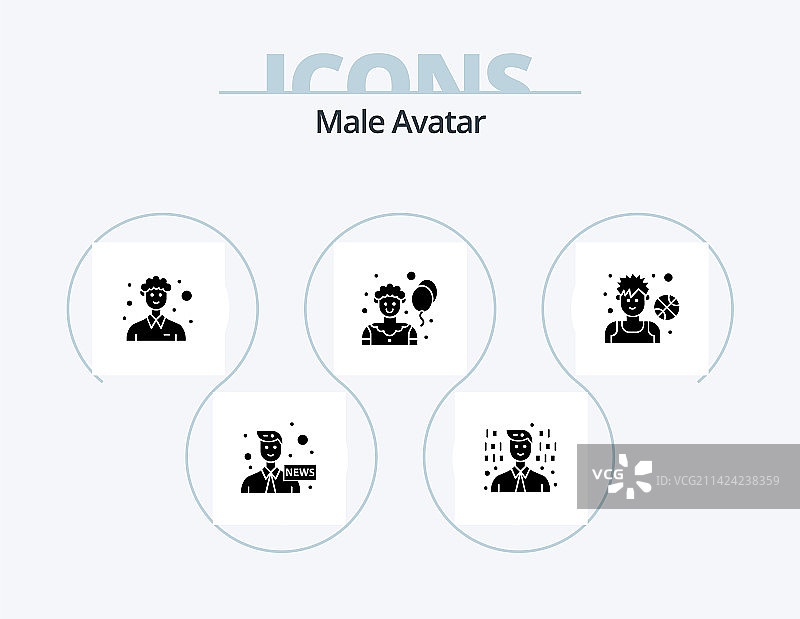 男性头像标志符号图标包，5个图标设计图片素材