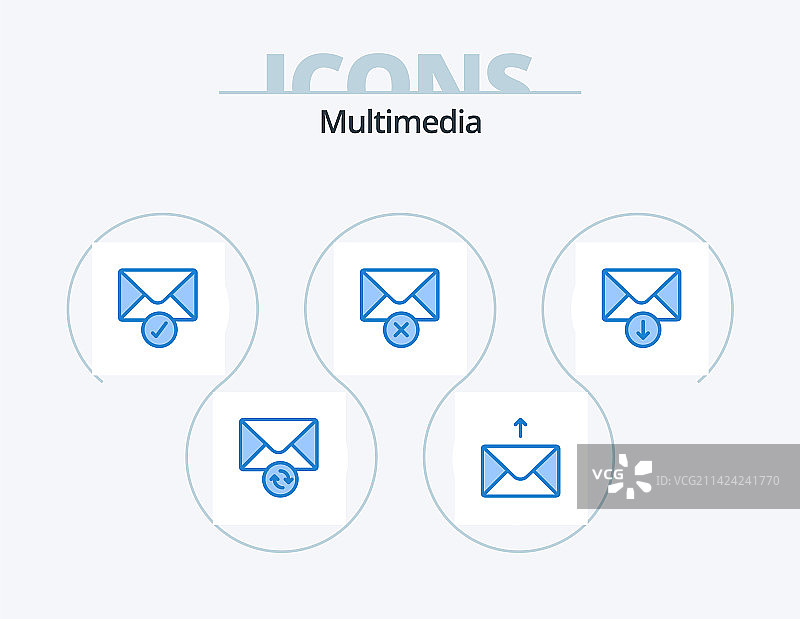 多媒体蓝色消息图标设计（5个）图片素材
