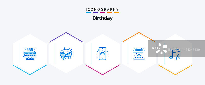 包含音乐的25个蓝色生日图标包图片素材