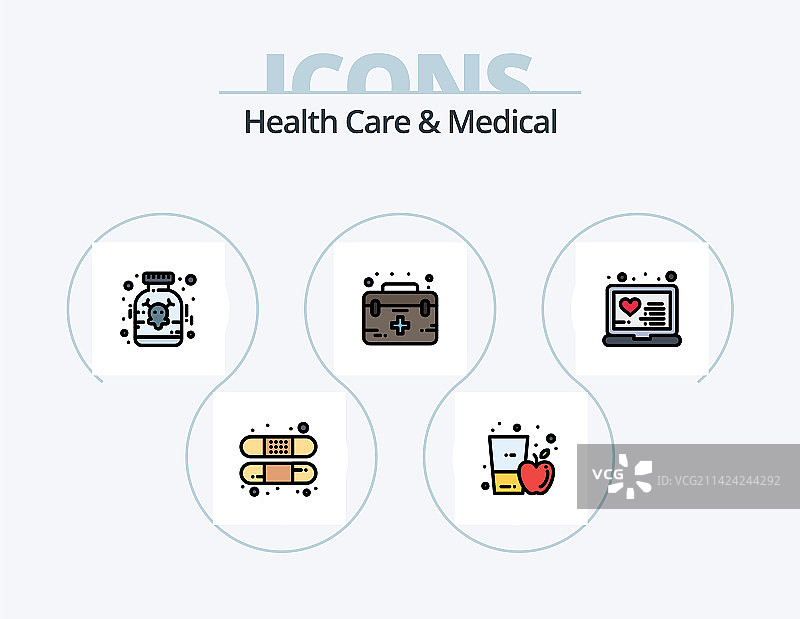 医疗保健与医药线性填充图标包，共5个图片素材