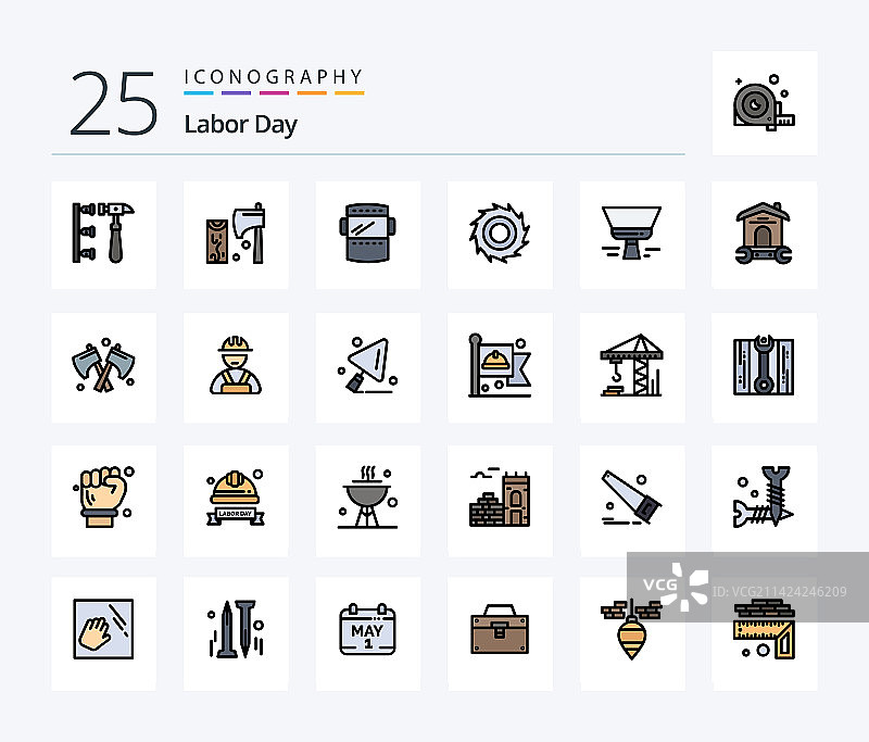 劳动节25个线性填充图标包图片素材