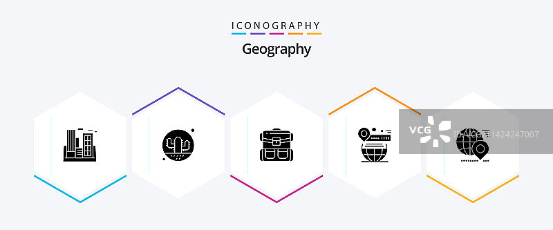 包含世界地图的地理25字形图标包图片素材