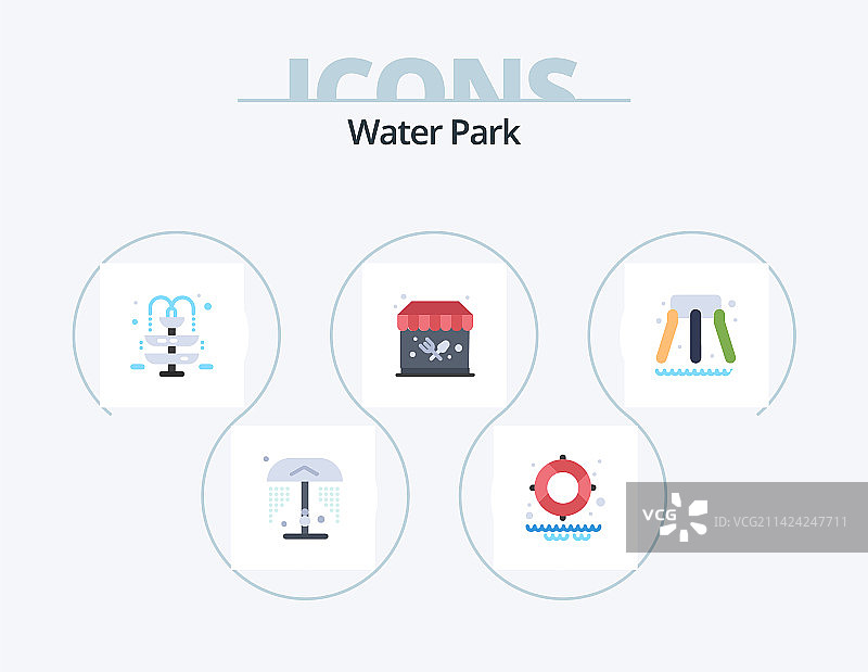 水上乐园扁平风格图标套装图片素材