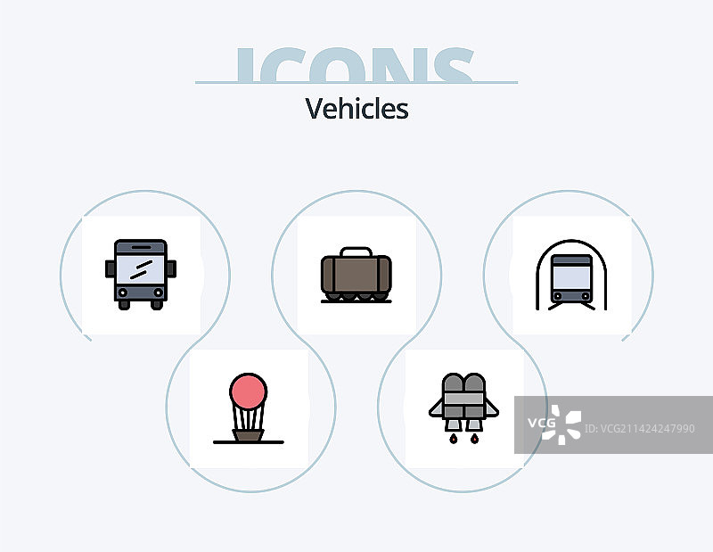 交通工具线性填充图标包5个图标设计图片素材