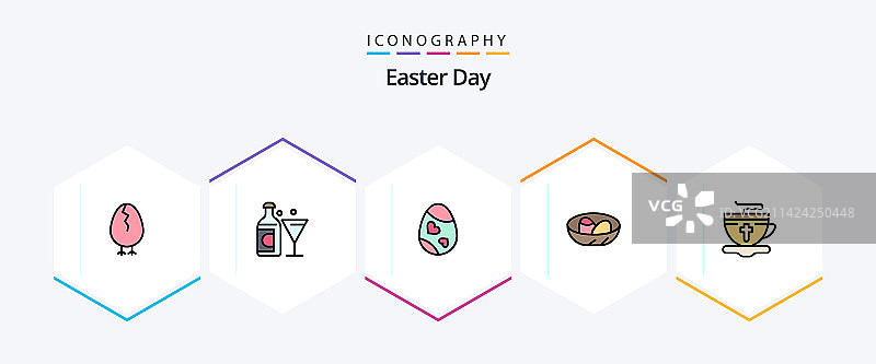 复活节25个线性图标包，包含鸟巢元素图片素材