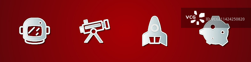 宇航员头盔望远镜和火箭飞船素材图片素材