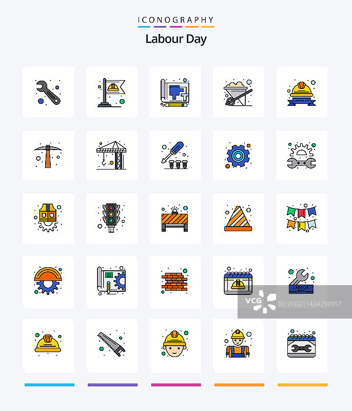 创意劳动节25线条填充图标包图片素材