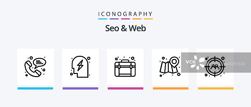 SEO与网页线条5图标包，包含WWW网页图片素材