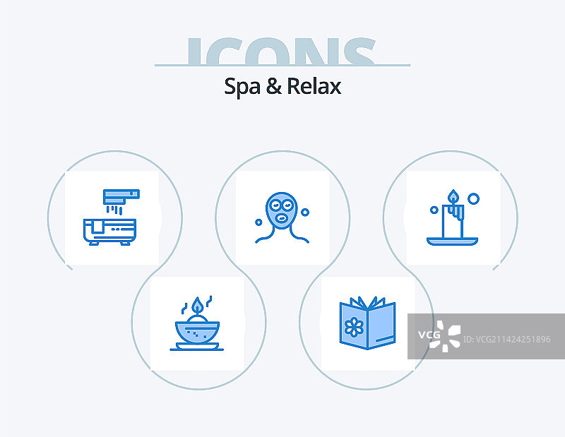 水疗与放松蓝色图标包5个图标设计图片素材