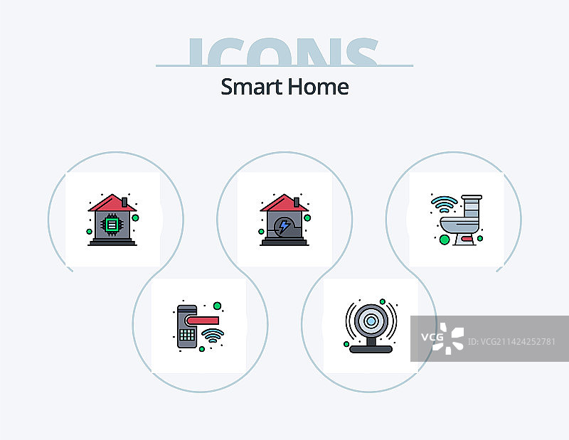 智能家居线性填充图标包，5个图标设计图片素材
