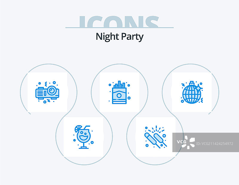 蓝色夜间派对图标包（5个图标设计）图片素材