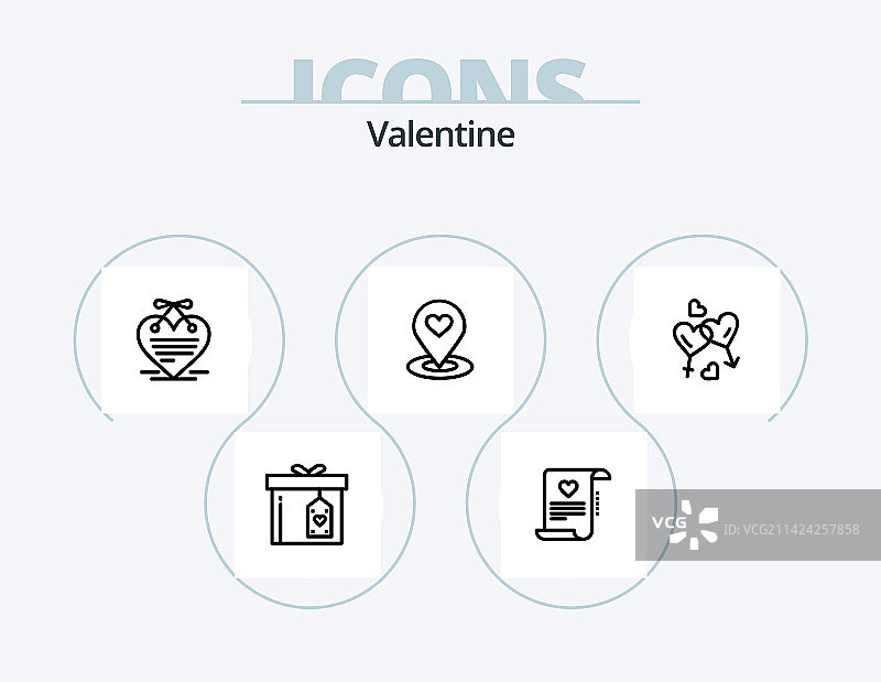 情人节线性图标包：心形设计图片素材